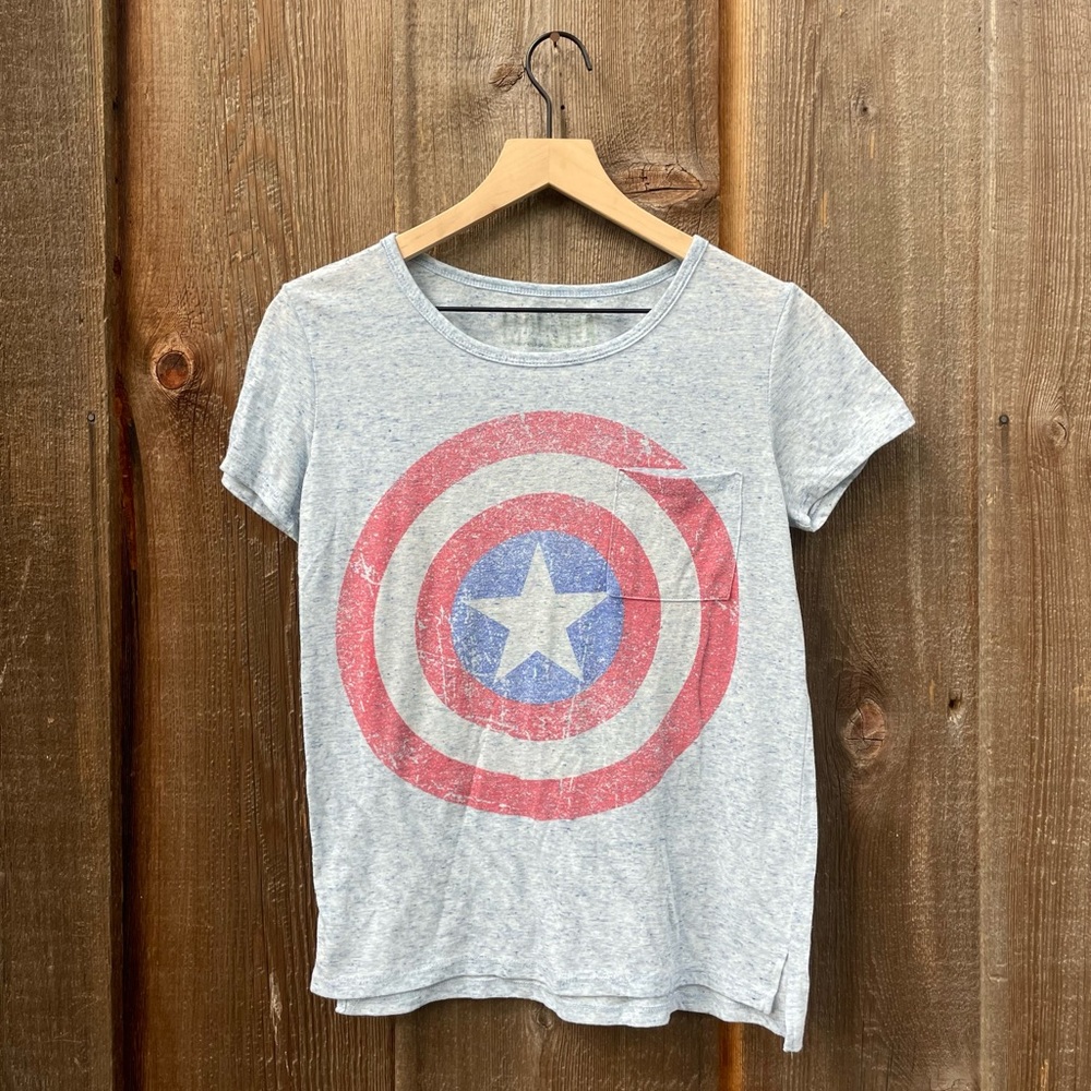 Marvel Captain America Women’s Linen Blend Distressed T-shirt, Size S
